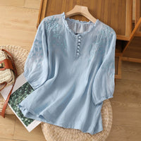 Elizabeth | Sophisticated Floral Embroidered Ruffle-Neck Blouse