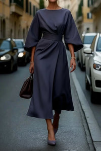 Isabella | Sophisticated Lantern Sleeve Midi Dress