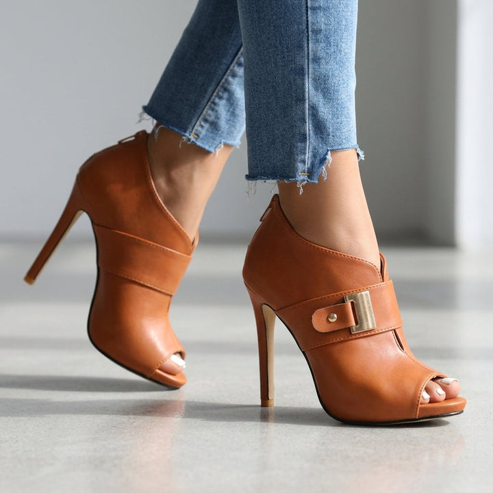 Clara | Elegant Open Toe Stiletto Block Heels 5