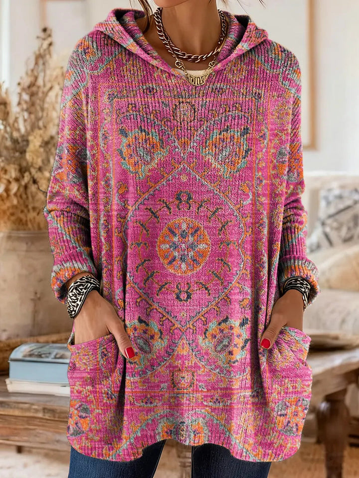 Cora | Retro Ethnic Print Hooded Knit Tunic Top 1