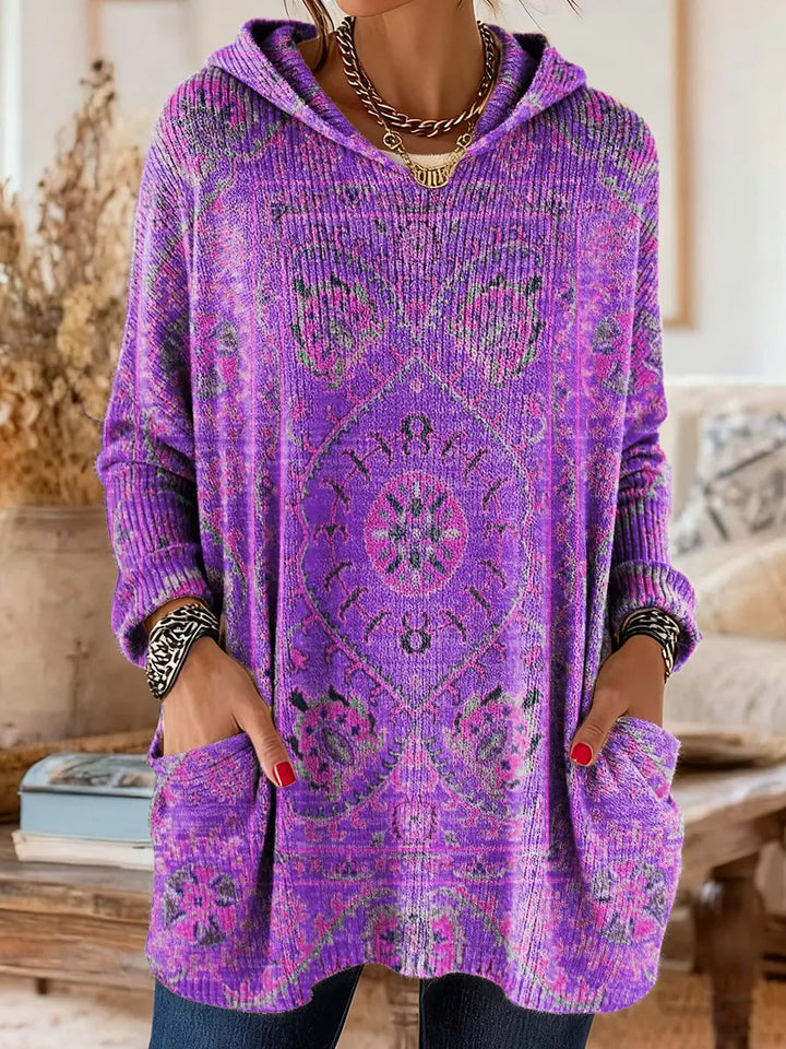 Cora | Retro Ethnic Print Hooded Knit Tunic Top 10
