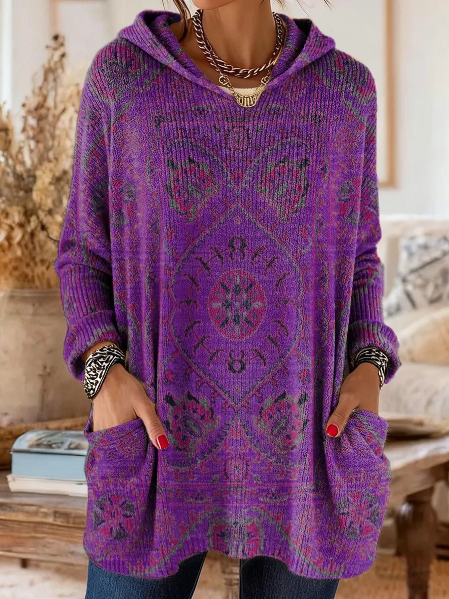 Cora | Retro Ethnic Print Hooded Knit Tunic Top 3