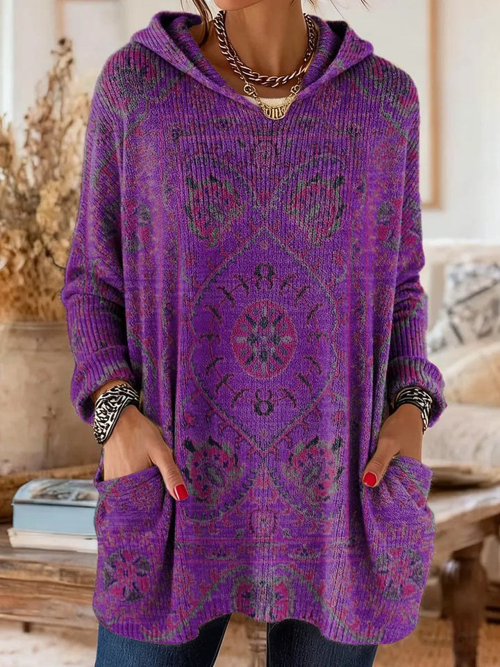 Cora | Retro Ethnic Print Hooded Knit Tunic Top 3
