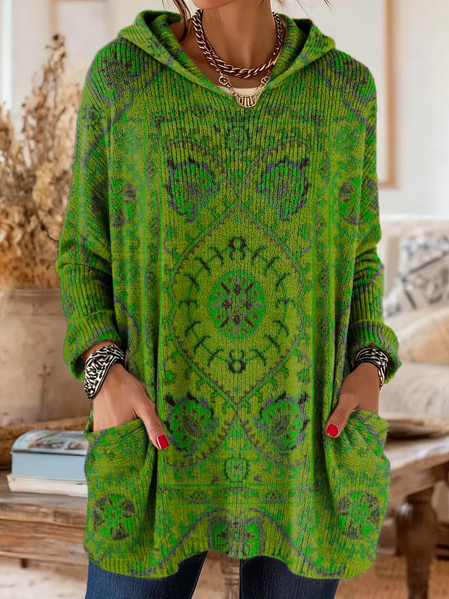 Cora | Retro Ethnic Print Hooded Knit Tunic Top 4