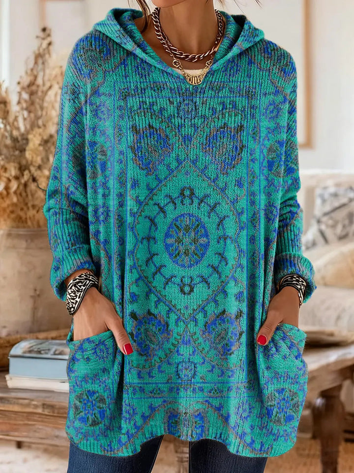 Cora | Retro Ethnic Print Hooded Knit Tunic Top 5