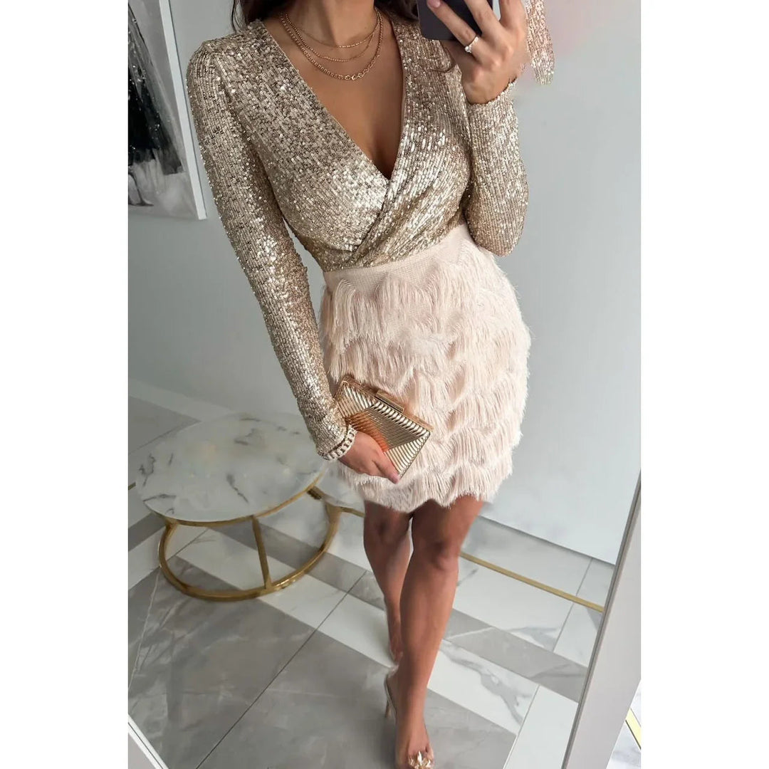Daisy | Stylish and Comfortable Side Ruffle Sequin Homecoming Dress 0