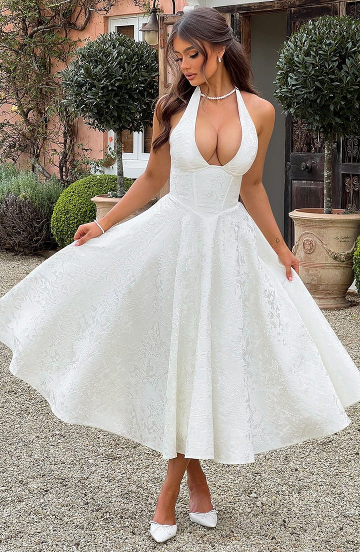 Elena | Exquisite Embroidered Wedding Guest Dress with V-Neckline 7