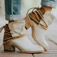 Daisy | Lace Up Cowboy Boots with Stacked Heel