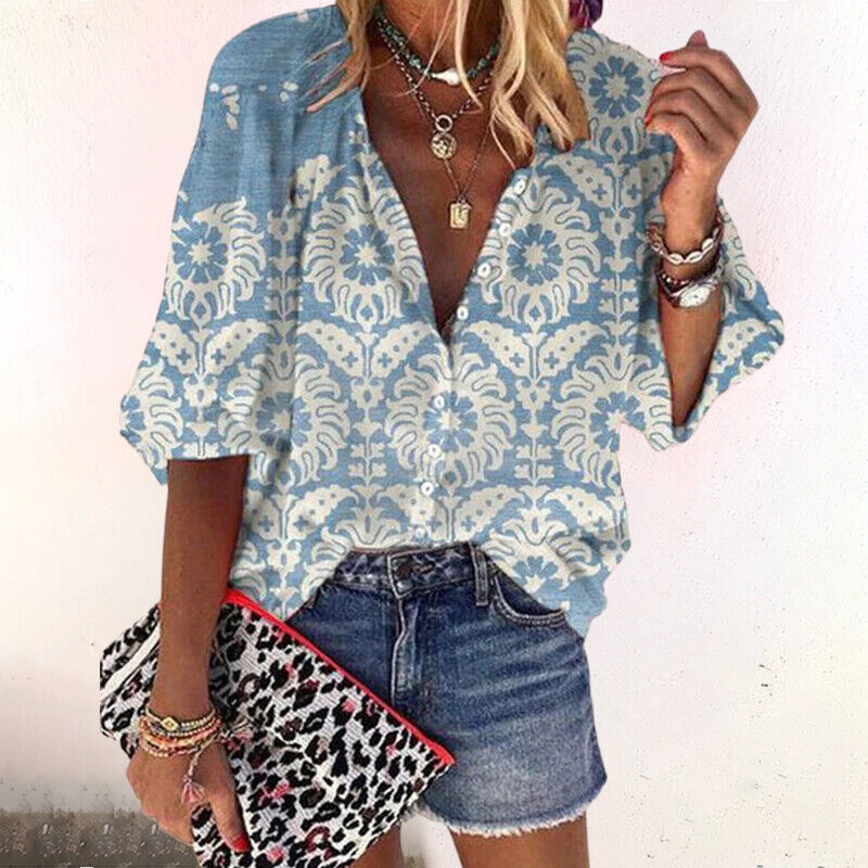 Eloise | Vibrant Boho Print V-Neck Blouse 4