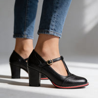 Ophelia | Classic and Timeless T-Strap Brogue Mary Jane Block Heel