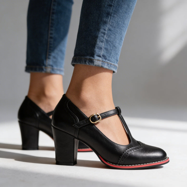 Emma | Stylish T-Strap Mary Jane Block Heel 0