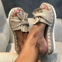 Amelia | Bow Accent And Comfortable Woven Wedge Sandals