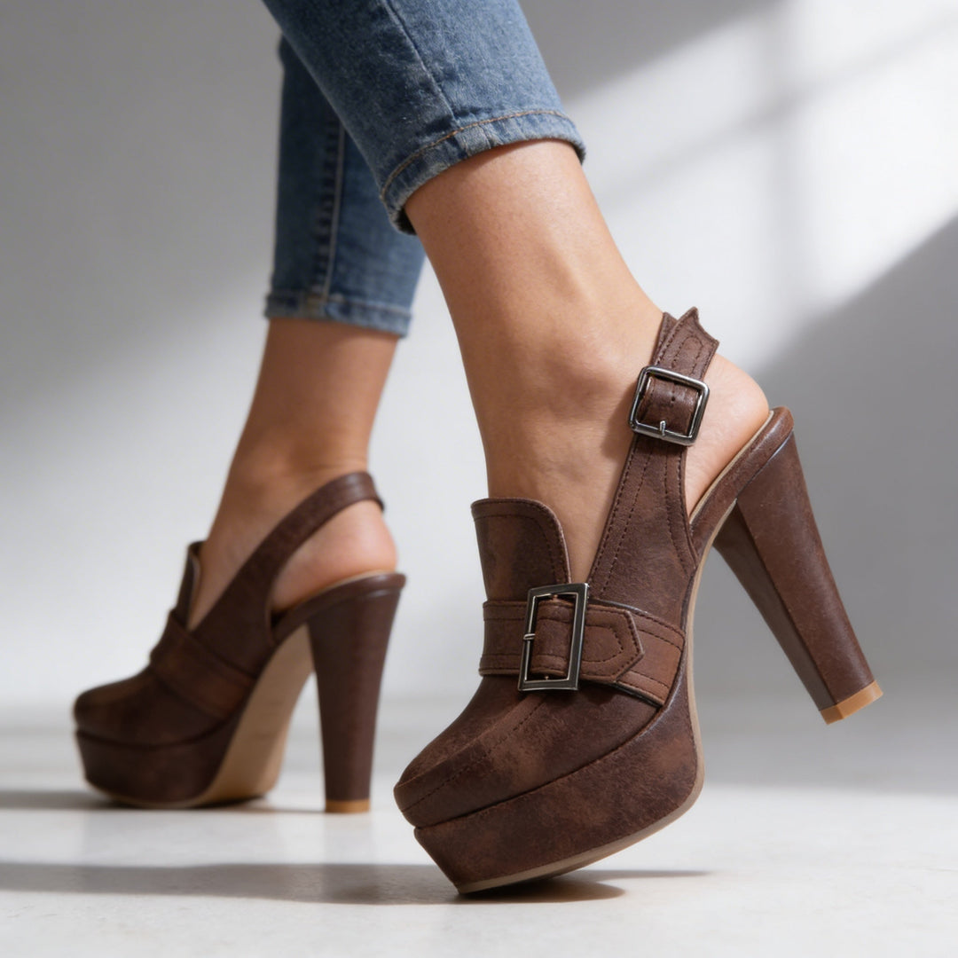 Evelyn | Retro Platform Slingback Block Heel Loafers 0