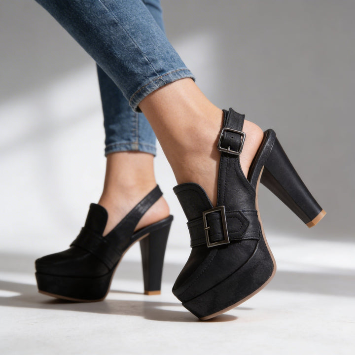 Evelyn | Retro Platform Slingback Block Heel Loafers 5