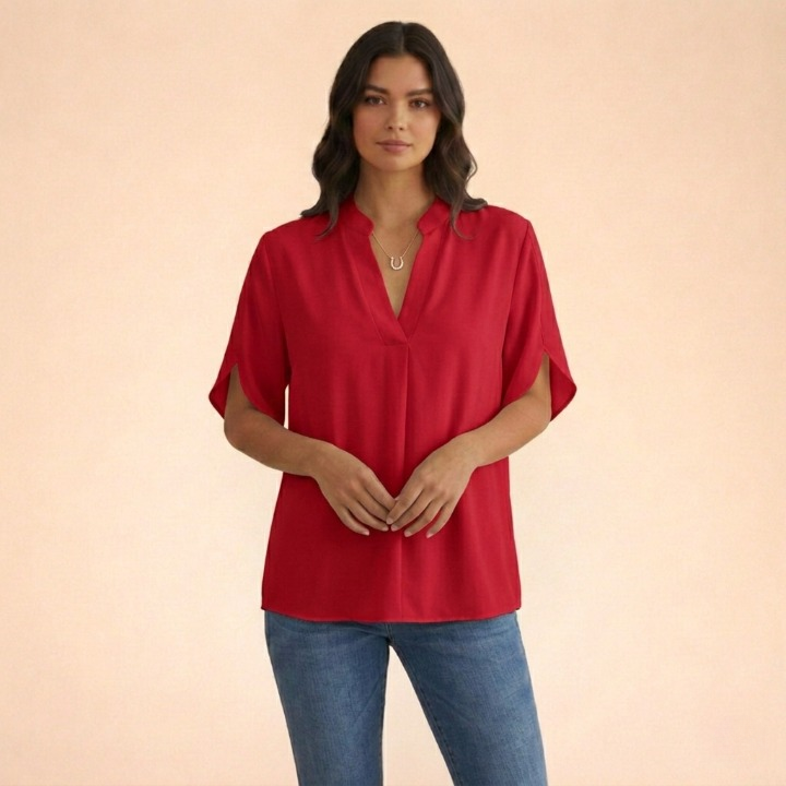 Elamira | Damen-Feine V-Ausschnitt-Alltagsbluse
