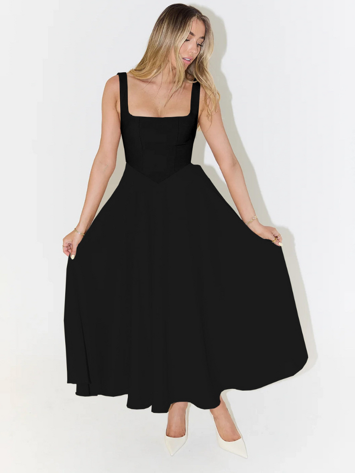 Grace | Elegant Square Neck Cinched Midi Dress 0