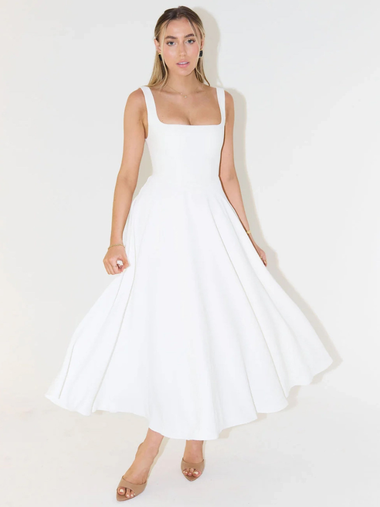 Grace | Elegant Square Neck Cinched Midi Dress 10