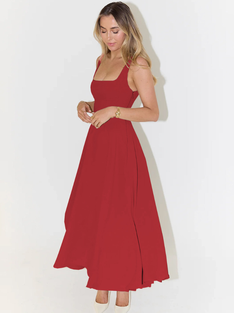 Grace | Elegant Square Neck Cinched Midi Dress 11