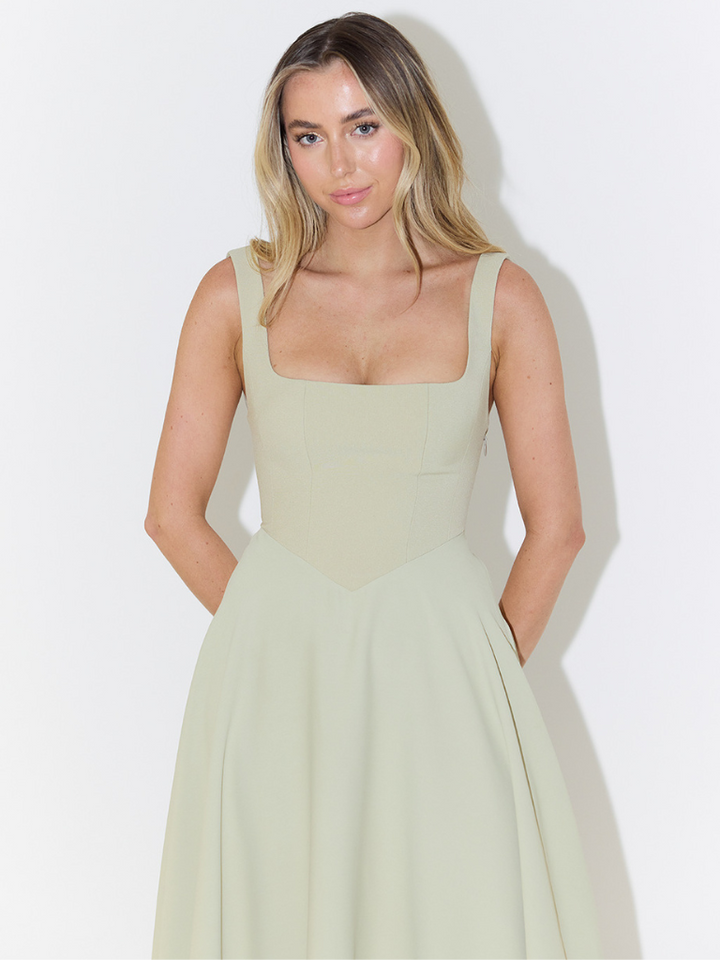 Grace | Elegant Square Neck Cinched Midi Dress 3