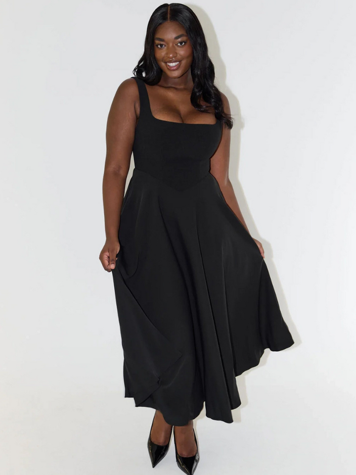 Grace | Elegant Square Neck Cinched Midi Dress 8