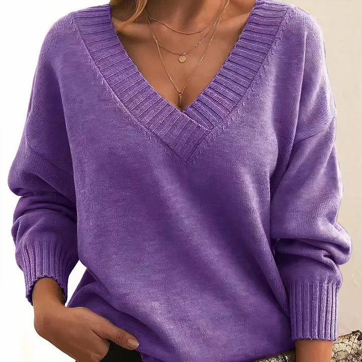 Grace | Women's V-Neck Long Sleeve Cashmere Blend Knit Sweater 10
