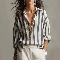 Sarah | Elegant And Versatile Striped Open-Collar Blouse