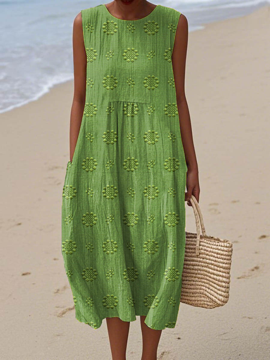 Jana | Charming And Breathable Embroidered Summer Pocket Midi Dress 0
