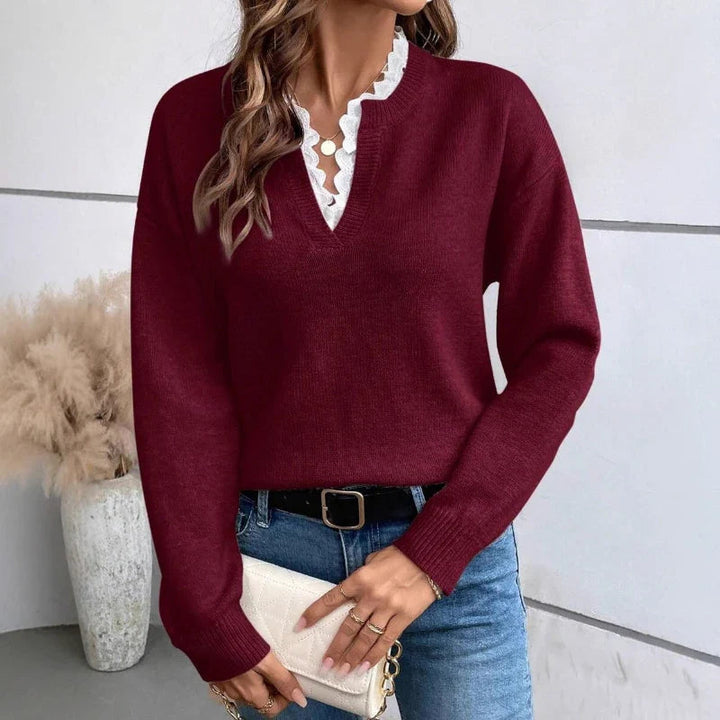 Karin | Elegant and Romantic Lace-Trim Knit Sweater 5