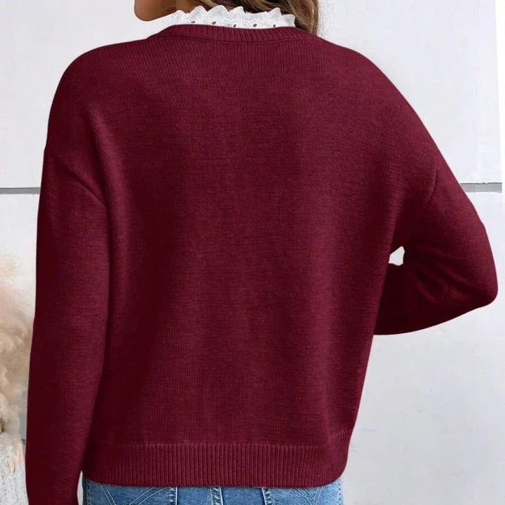 Karin | Elegant and Romantic Lace-Trim Knit Sweater 7