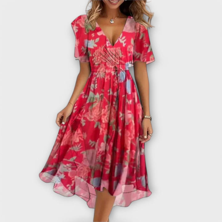 Karolin | Romantic and Stylish Floral Wrap Midi Dress 1