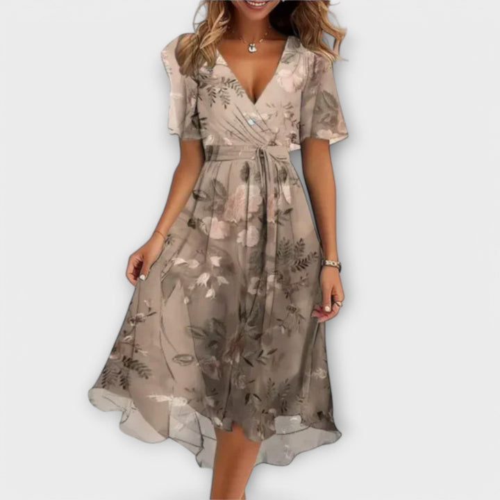 Karolin | Romantic and Stylish Floral Wrap Midi Dress 2