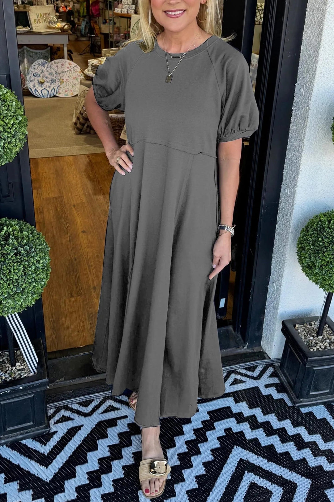 Katrin | Elegant Navy Puff Sleeve Maxi Dress 9
