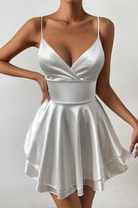 Sofia | Lustrous Pleated Satin Skater Mini Dress