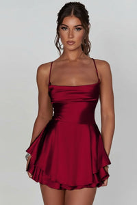 Grace | Lustrous Satin Ruffle-Hem Mini Dress