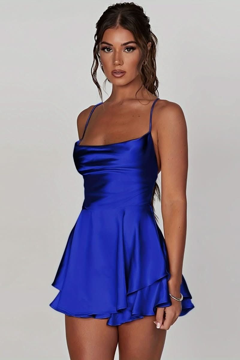 Lily | Lustrous Satin Ruffle-Skirt Cocktail Mini Dress 10