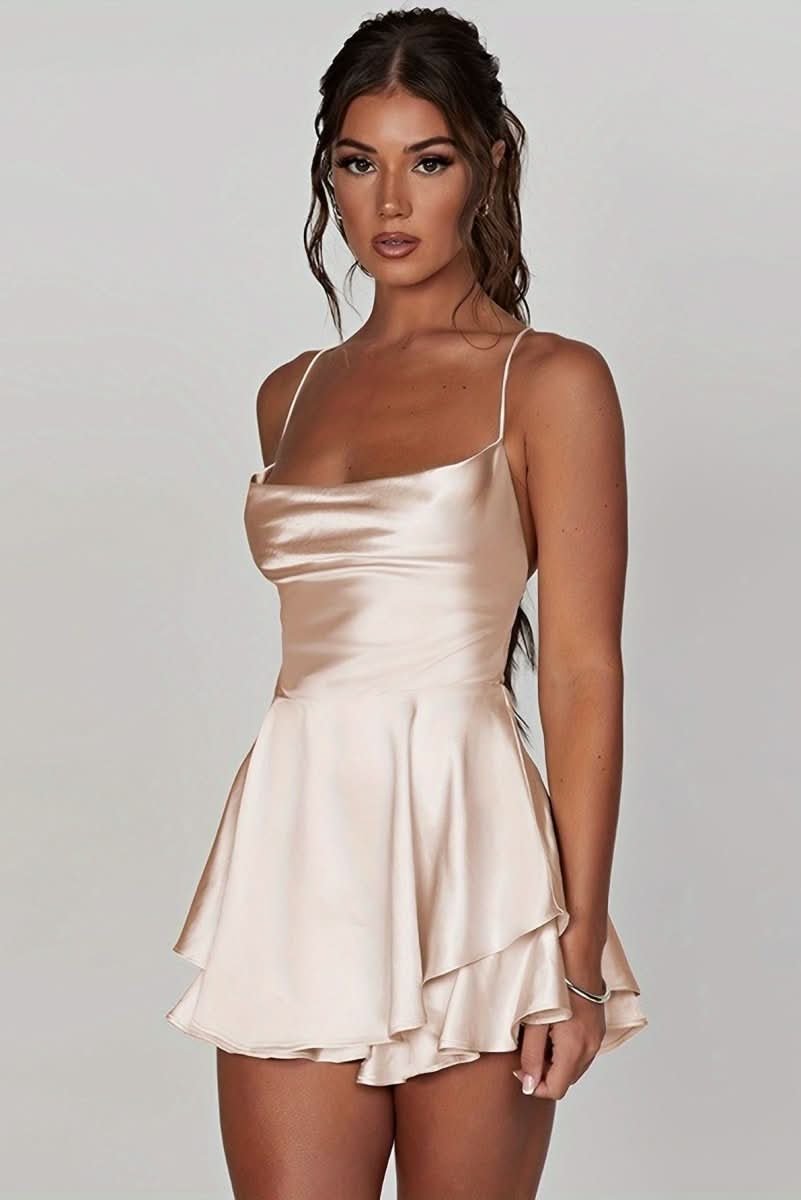 Lily | Lustrous Satin Ruffle-Skirt Cocktail Mini Dress 3