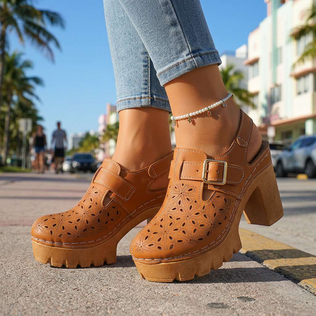 Lunara | Floral Platform Block Heel Clogs for Women 1