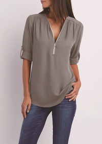 Sia | Elegante Bluse aus weichem Stoff mit Reißverschluss