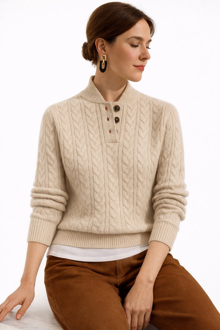 Madison | Comfortable And Warm Cable Knit Button-Neck Sweater 3