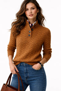 Sophia | Comfortable and Refined Cable Knit Button Neck Sweater