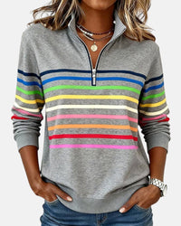 Clara | Bright And Cozy Striped Quarter Zip Sweateshirt
