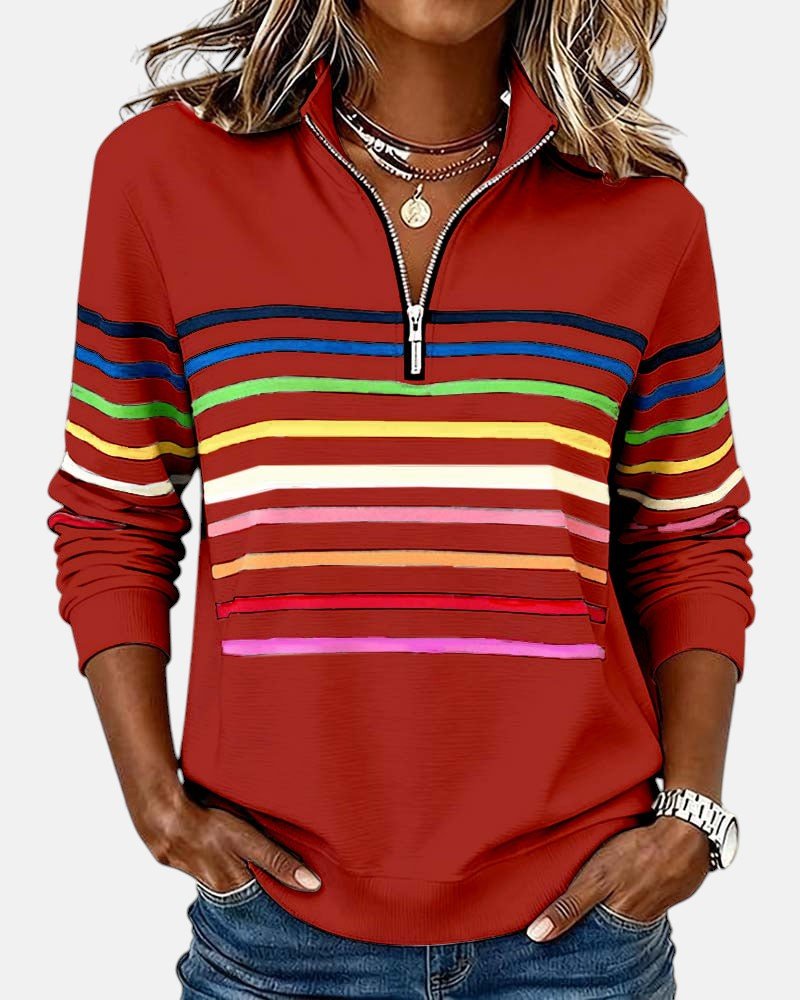Madison | Women's Quarter Zip Sweatshirt Striped Long Sleeve Pullover 3