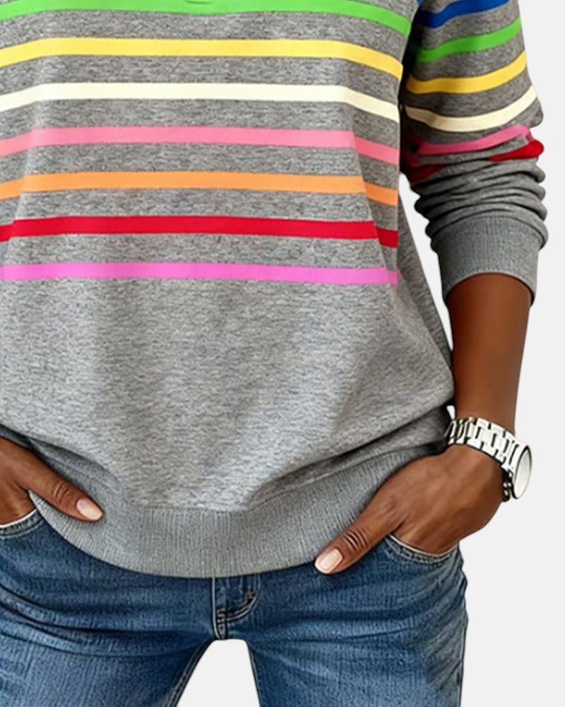 Madison | Women's Quarter Zip Sweatshirt Striped Long Sleeve Pullover 7