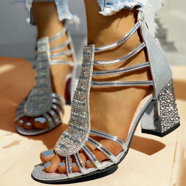 Maria | Rhinestone Strappy Block Heel Sandals 4