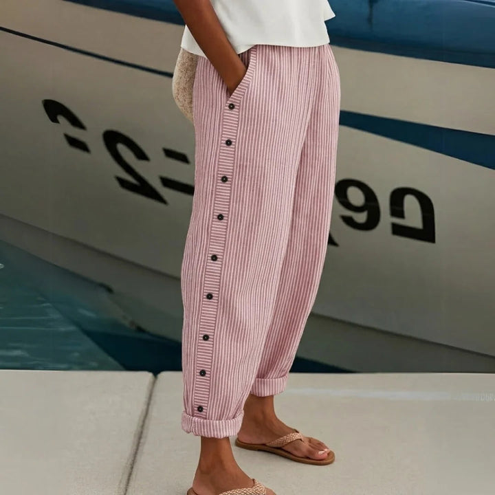 Maya | Chic High Waisted Striped Button Detail Pants 2