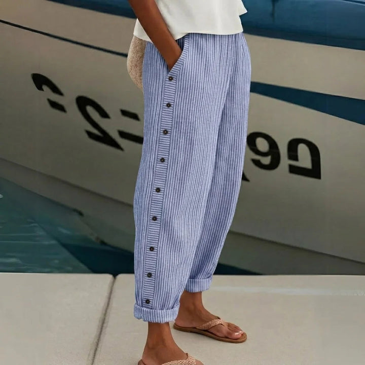 Maya | Chic High Waisted Striped Button Detail Pants 4