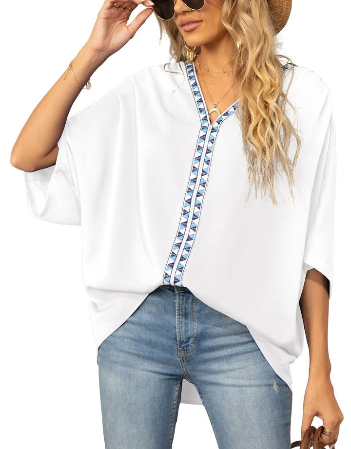 Maya | Comfortable And Warm geometric trim oversized tunic top 5