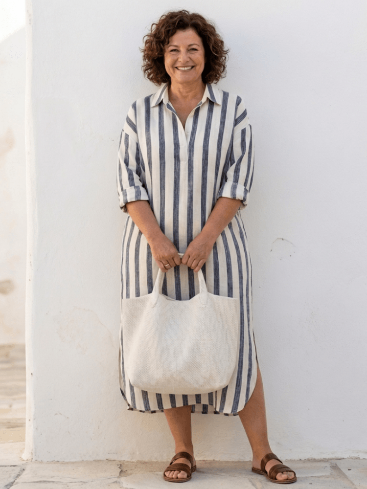 Maya | Elegant And Comfortable Striped Midi Shirt Dress 2