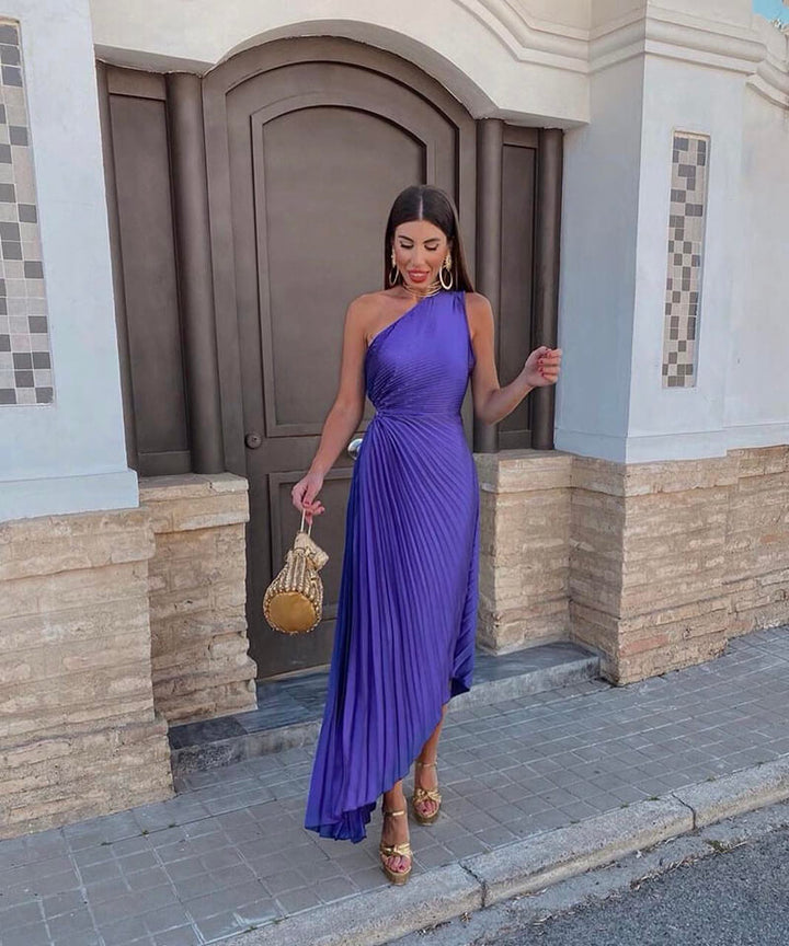 Mia | Chic One-Shoulder Midi Wedding Guest Dress 0