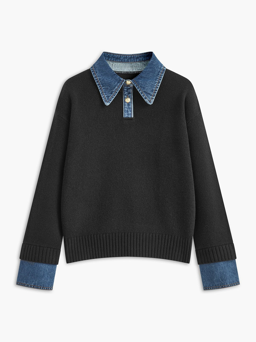 Mia | Women's Denim-Collar Knit Polo Sweater 5